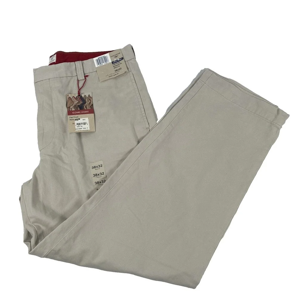 Y2K Mens Dockers Iconic Khaki Flat Front Relaxed Fit Pants Size 38x32 NWT Beige